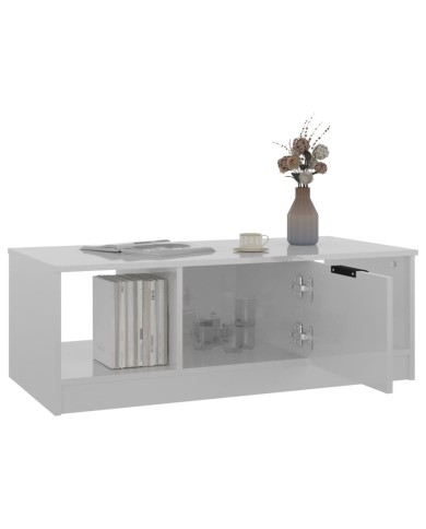 Table basse Blanc brillant 102x50x36 cm Bois d'ingénierie
