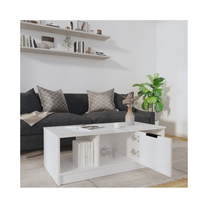 Table basse Blanc brillant 102x50x36 cm Bois d'ingénierie