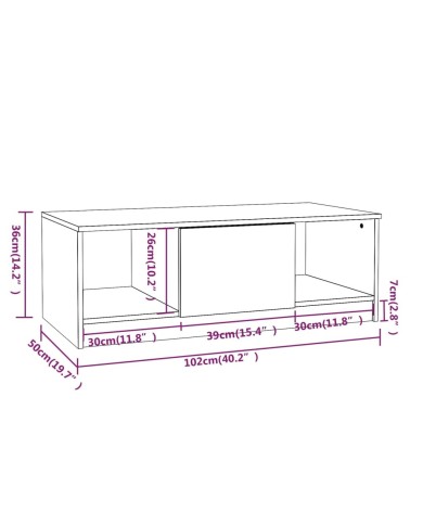 Table basse Blanc brillant 102x50x36 cm Bois d'ingénierie