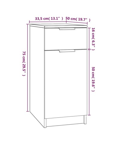 Armoire de bureau Chêne sonoma 33,5x50x75 cm Bois d'ingénierie