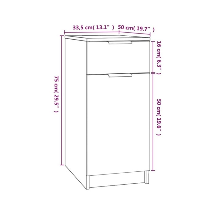 Armoire de bureau Chêne sonoma 33,5x50x75 cm Bois d'ingénierie
