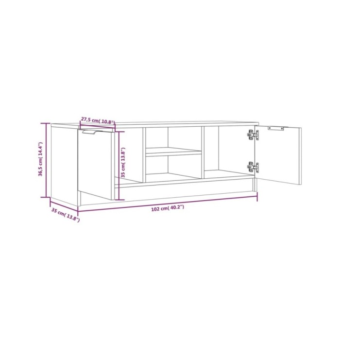 Meuble TV Gris béton 102x35x36,5 cm Bois d'ingénierie