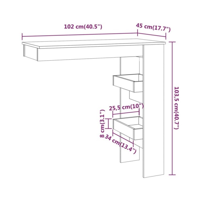 Table de bar murale Gris Béton 102x45x103,5cm Bois d'ingénierie