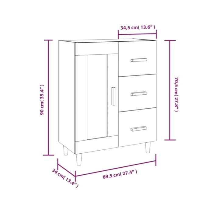 Buffet Chêne sonoma 69,5x34x90 cm Bois d'ingénierie