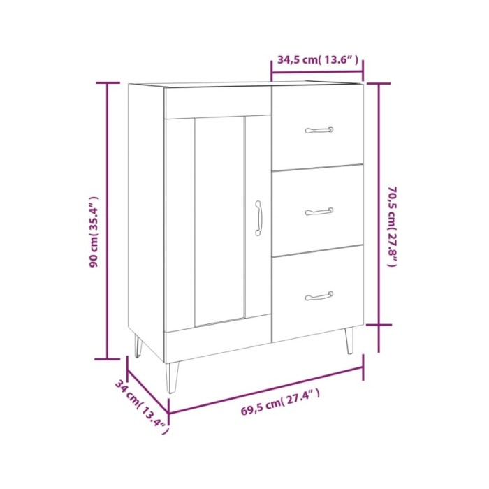 Buffet Gris béton 69,5x34x90 cm Bois d'ingénierie
