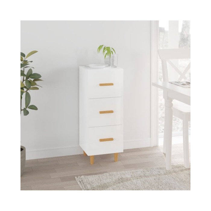 Buffet Blanc brillant 34,5x34x90 cm Bois d'ingénierie