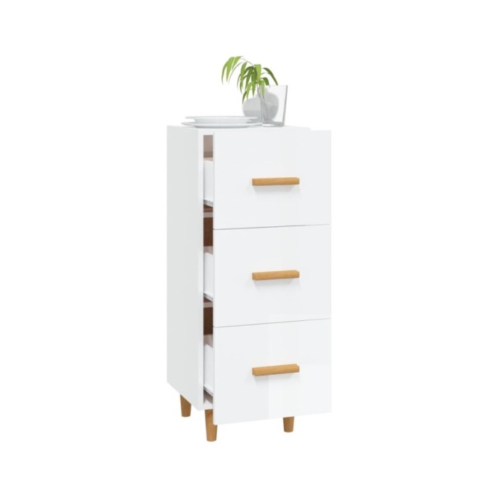 Buffet Blanc brillant 34,5x34x90 cm Bois d'ingénierie