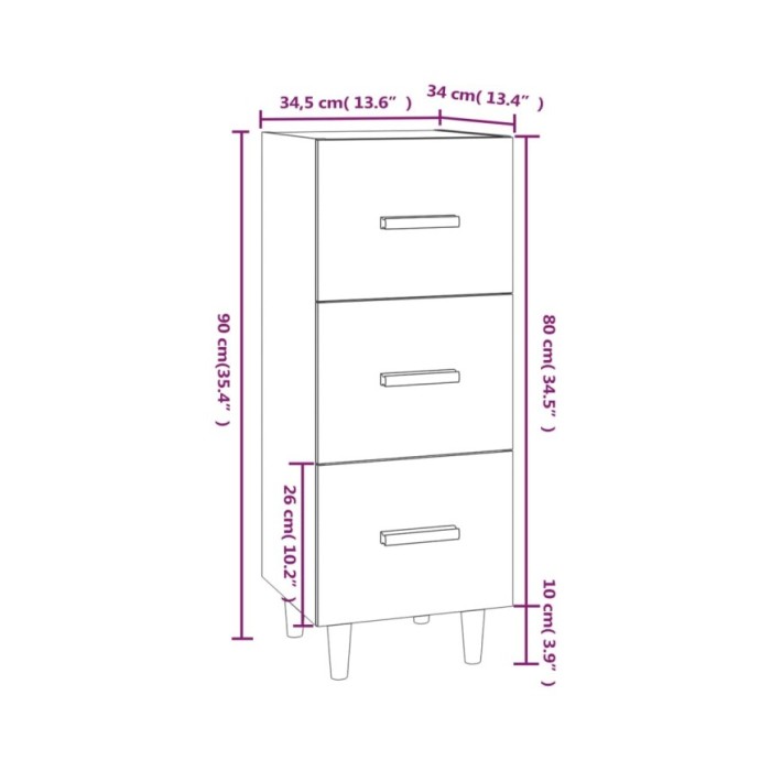 Buffet Blanc brillant 34,5x34x90 cm Bois d'ingénierie