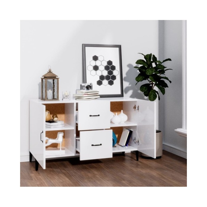 Buffet Blanc brillant 100x36x60 cm Bois d'ingénierie