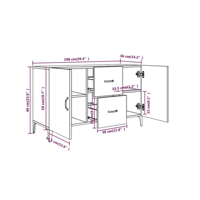 Buffet Blanc brillant 100x36x60 cm Bois d'ingénierie