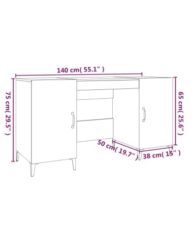 Bureau Gris béton 140x50x75 cm Bois d'ingénierie