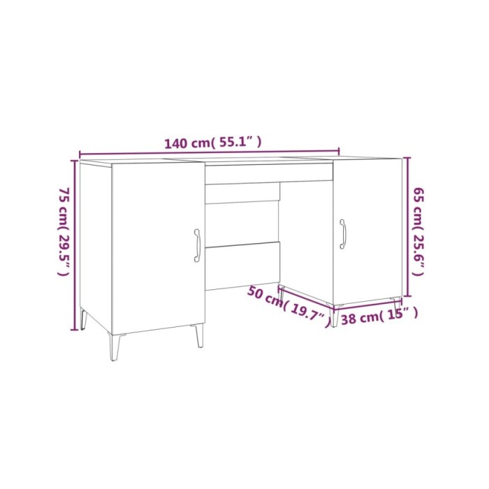 Bureau Gris béton 140x50x75 cm Bois d'ingénierie