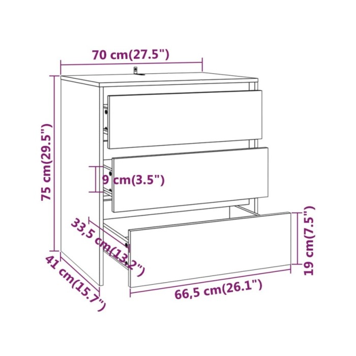 Buffet Chêne fumé 70x41x75 cm Aggloméré