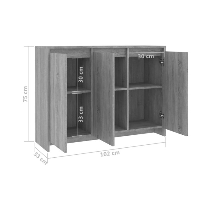 Buffet Sonoma gris 102x33x75 cm Aggloméré