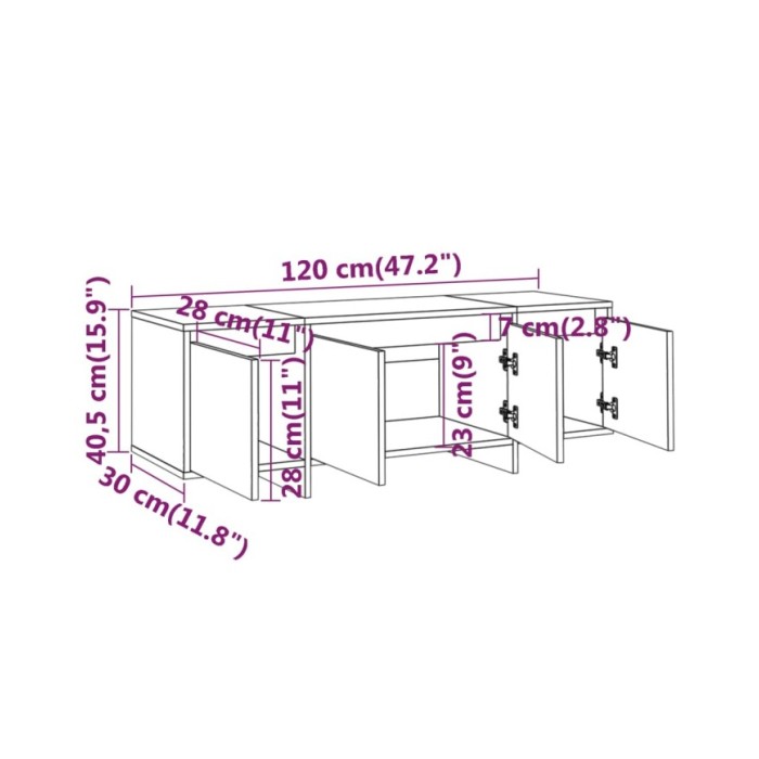 Meuble TV Chêne fumé 120x30x40,5 cm Aggloméré