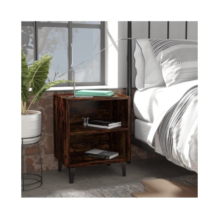 Tables de chevet pieds en métal 2 pcs Chêne fumé 40x30x50 cm