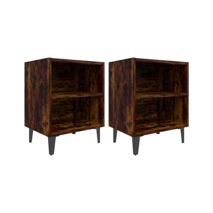 Tables de chevet pieds en métal 2 pcs Chêne fumé 40x30x50 cm