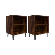 Tables de chevet pieds en métal 2 pcs Chêne fumé 40x30x50 cm