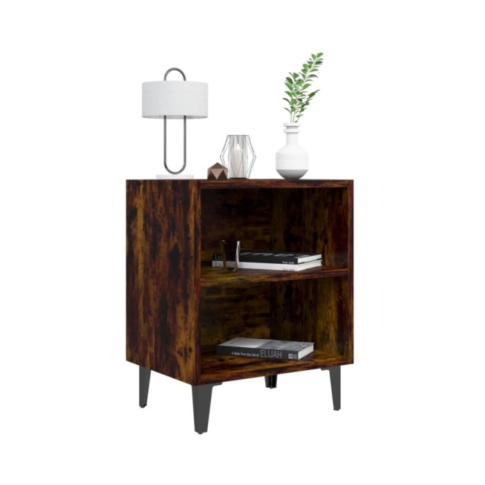 Tables de chevet pieds en métal 2 pcs Chêne fumé 40x30x50 cm