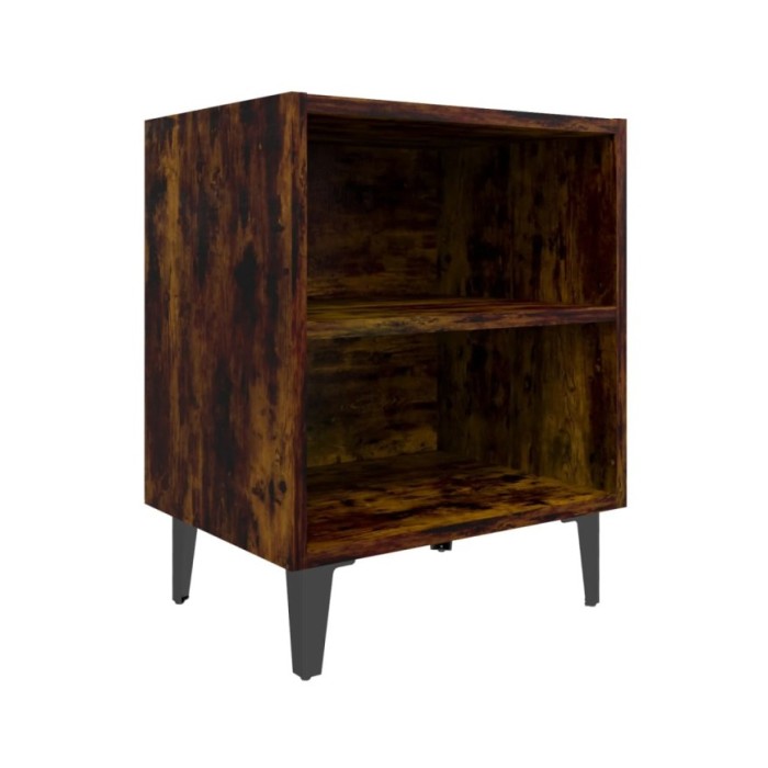 Tables de chevet pieds en métal 2 pcs Chêne fumé 40x30x50 cm