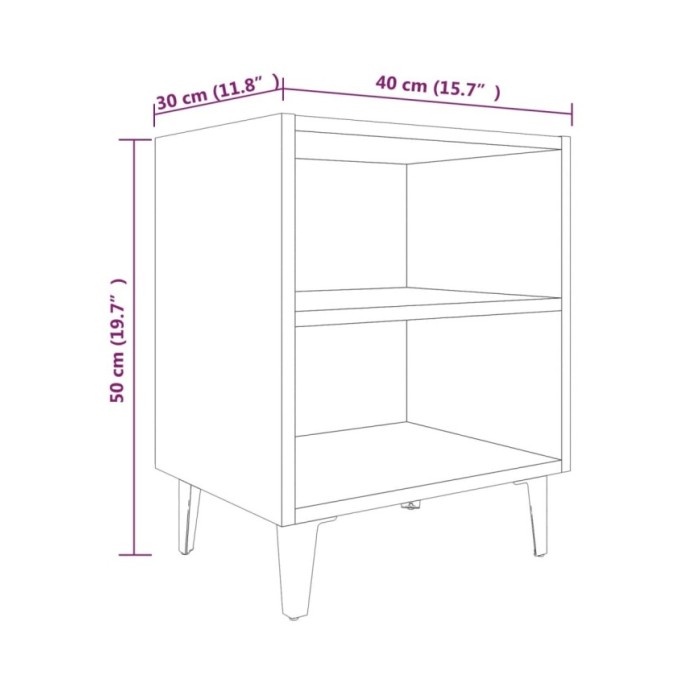 Tables de chevet pieds en métal 2 pcs Chêne fumé 40x30x50 cm