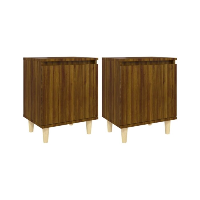 Tables de chevet pieds en bois 2 pcs Chêne marron 40x30x50 cm