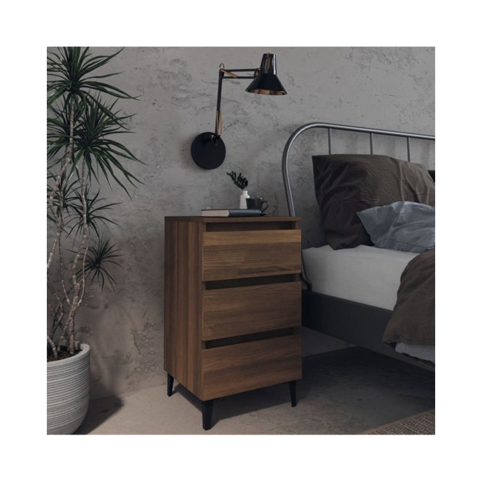 Tables de chevet pieds en métal 2 pcs Chêne marron 40x35x69 cm