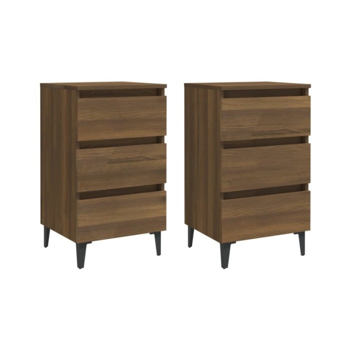 Tables de chevet pieds en métal 2 pcs Chêne marron 40x35x69 cm