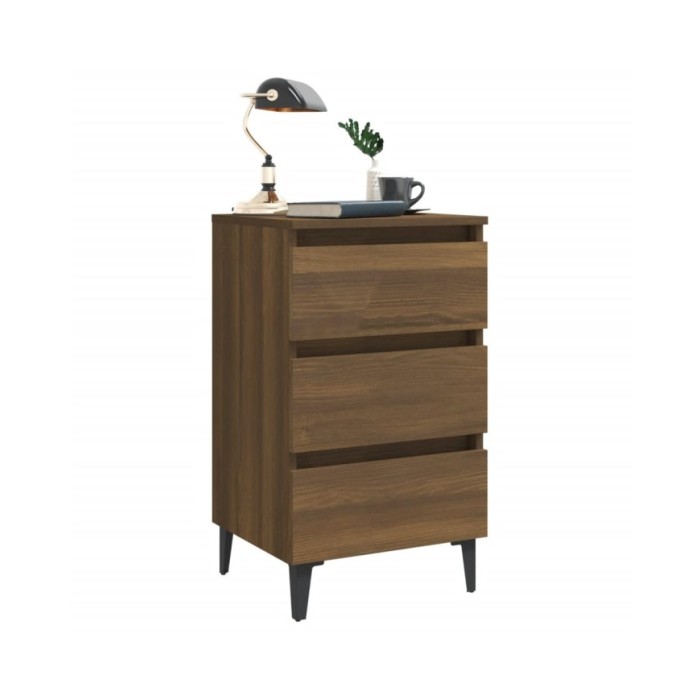 Tables de chevet pieds en métal 2 pcs Chêne marron 40x35x69 cm