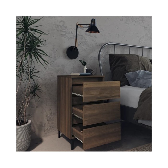 Tables de chevet pieds en métal 2 pcs Chêne marron 40x35x69 cm