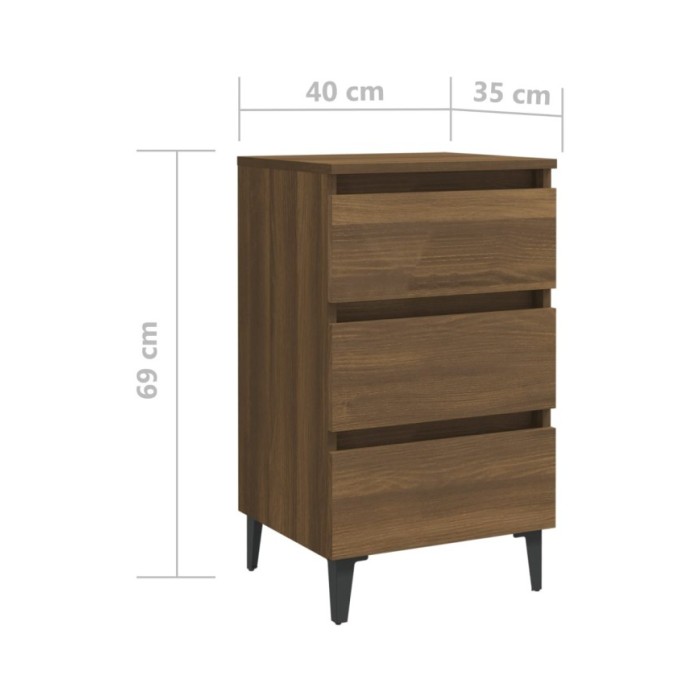 Tables de chevet pieds en métal 2 pcs Chêne marron 40x35x69 cm