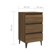 Tables de chevet pieds en métal 2 pcs Chêne marron 40x35x69 cm
