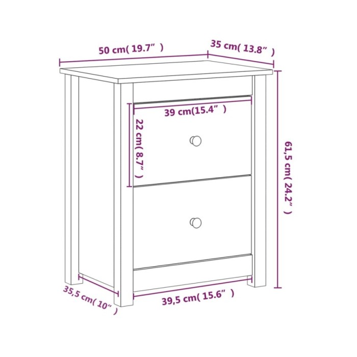Table de chevet Marron miel 50x35x61,5 cm Bois de pin massif