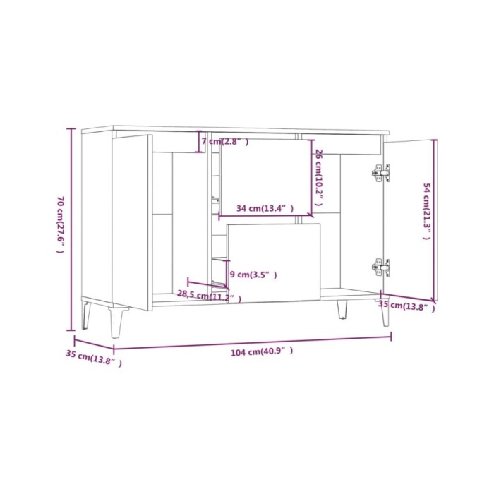Buffet Chêne fumé 104x35x70 cm Bois d'ingénierie