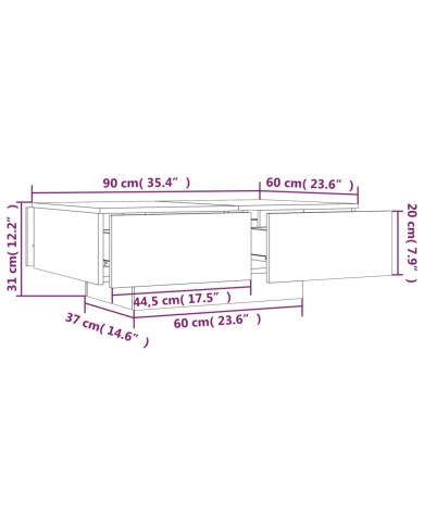 Table basse Chêne fumé 90x60x31 cm Bois d'ingénierie