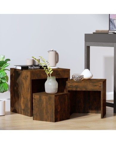 Tables gigognes 3 pcs Chêne fumé Bois d'ingénierie