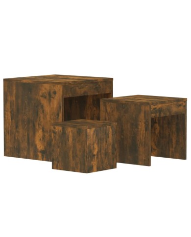 Tables gigognes 3 pcs Chêne fumé Bois d'ingénierie