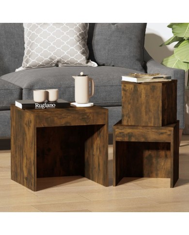 Tables gigognes 3 pcs Chêne fumé Bois d'ingénierie
