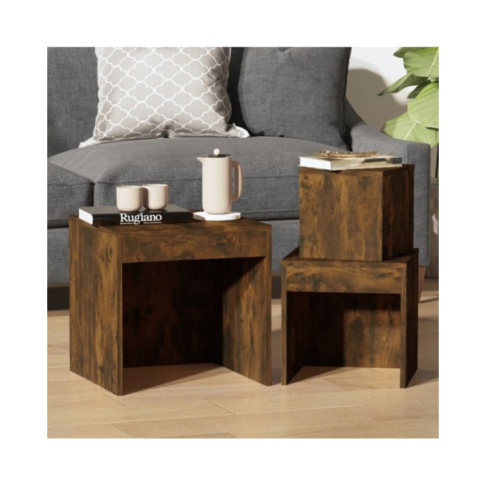 Tables gigognes 3 pcs Chêne fumé Bois d'ingénierie