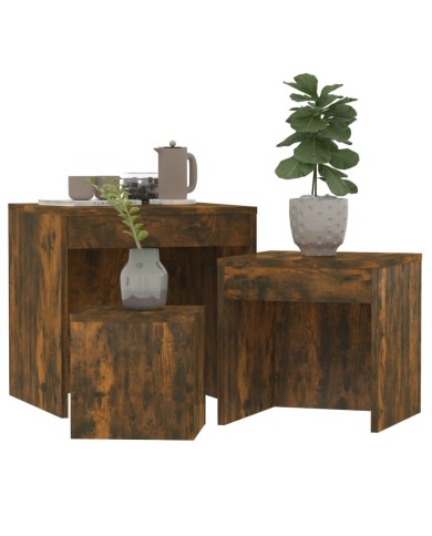 Tables gigognes 3 pcs Chêne fumé Bois d'ingénierie