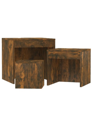Tables gigognes 3 pcs Chêne fumé Bois d'ingénierie