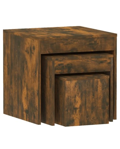 Tables gigognes 3 pcs Chêne fumé Bois d'ingénierie