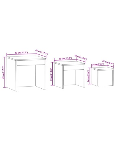 Tables gigognes 3 pcs Chêne fumé Bois d'ingénierie