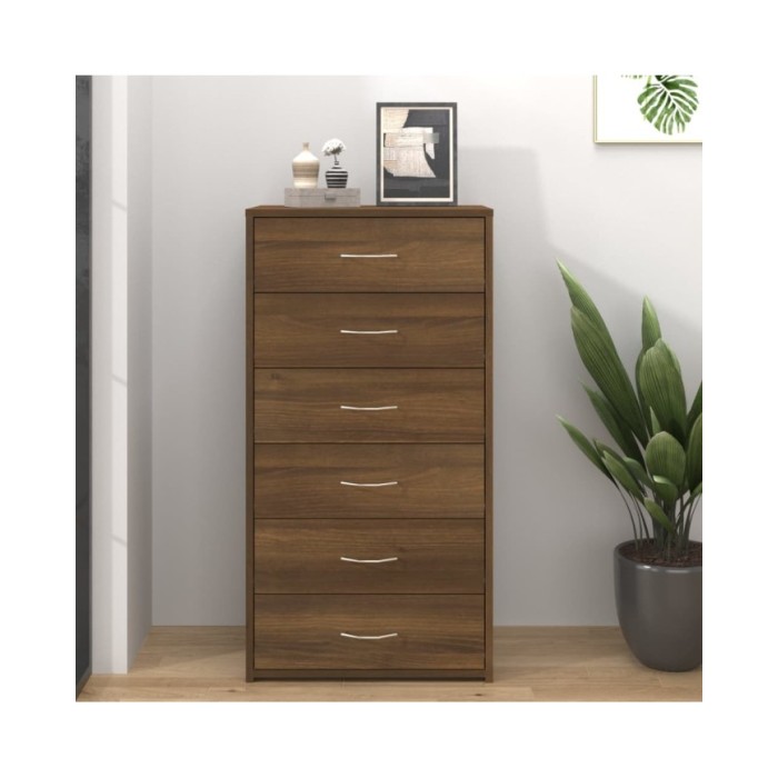 Buffet avec 6 tiroirs Chêne brun 50x34x96 cm Bois d'ingénierie