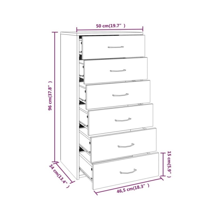 Buffet avec 6 tiroirs Chêne brun 50x34x96 cm Bois d'ingénierie