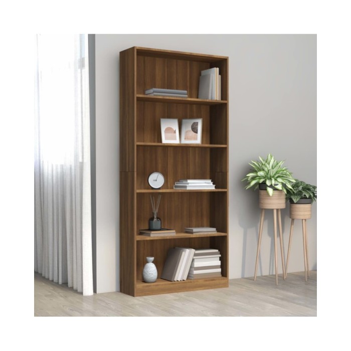 Bibliothèque 5 niveaux Chêne marron 80x24x175cm Bois ingénierie