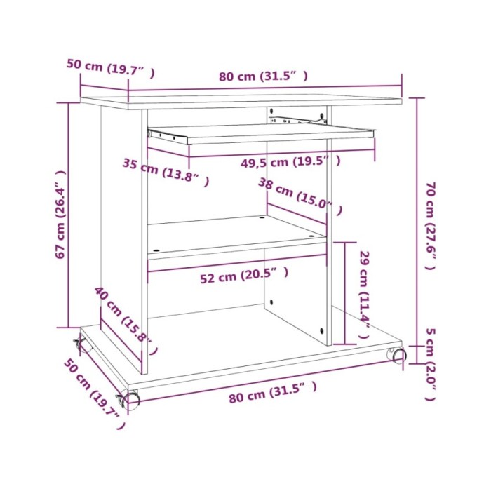 Bureau d'ordinateur Chêne marron 80x50x75 cm Bois d'ingénierie