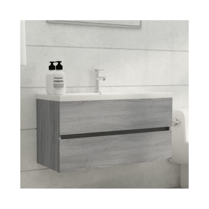 Armoire de lavabo Sonoma gris 90x38,5x45 cm Bois d'ingénierie
