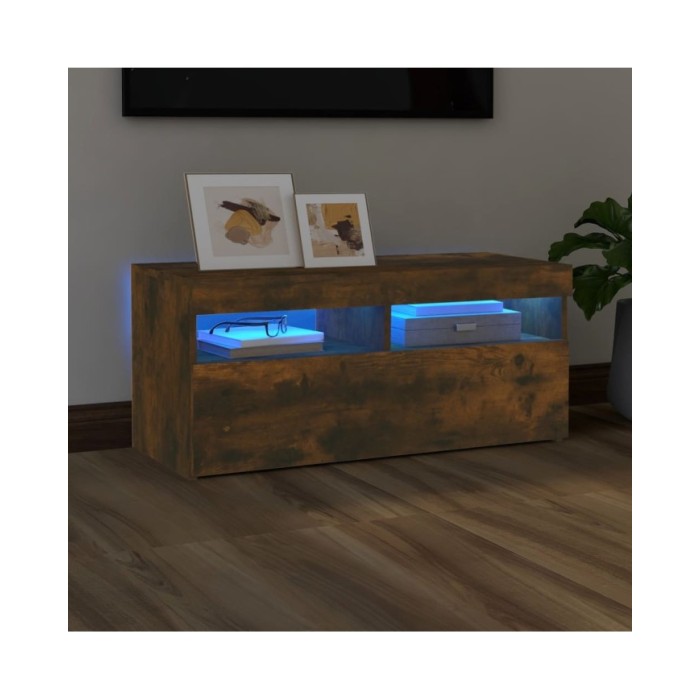 Meuble TV avec lumières LED Chêne fumé 90x35x40 cm