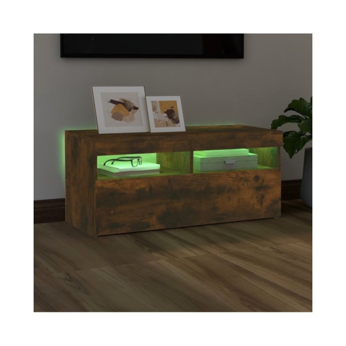 Meuble TV avec lumières LED Chêne fumé 90x35x40 cm
